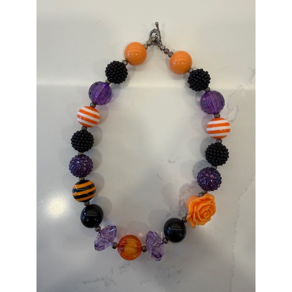 Halloween‎ Chunky Bubblegum Necklace Kids Orange Purple Black Rose Bead 18 Inch
